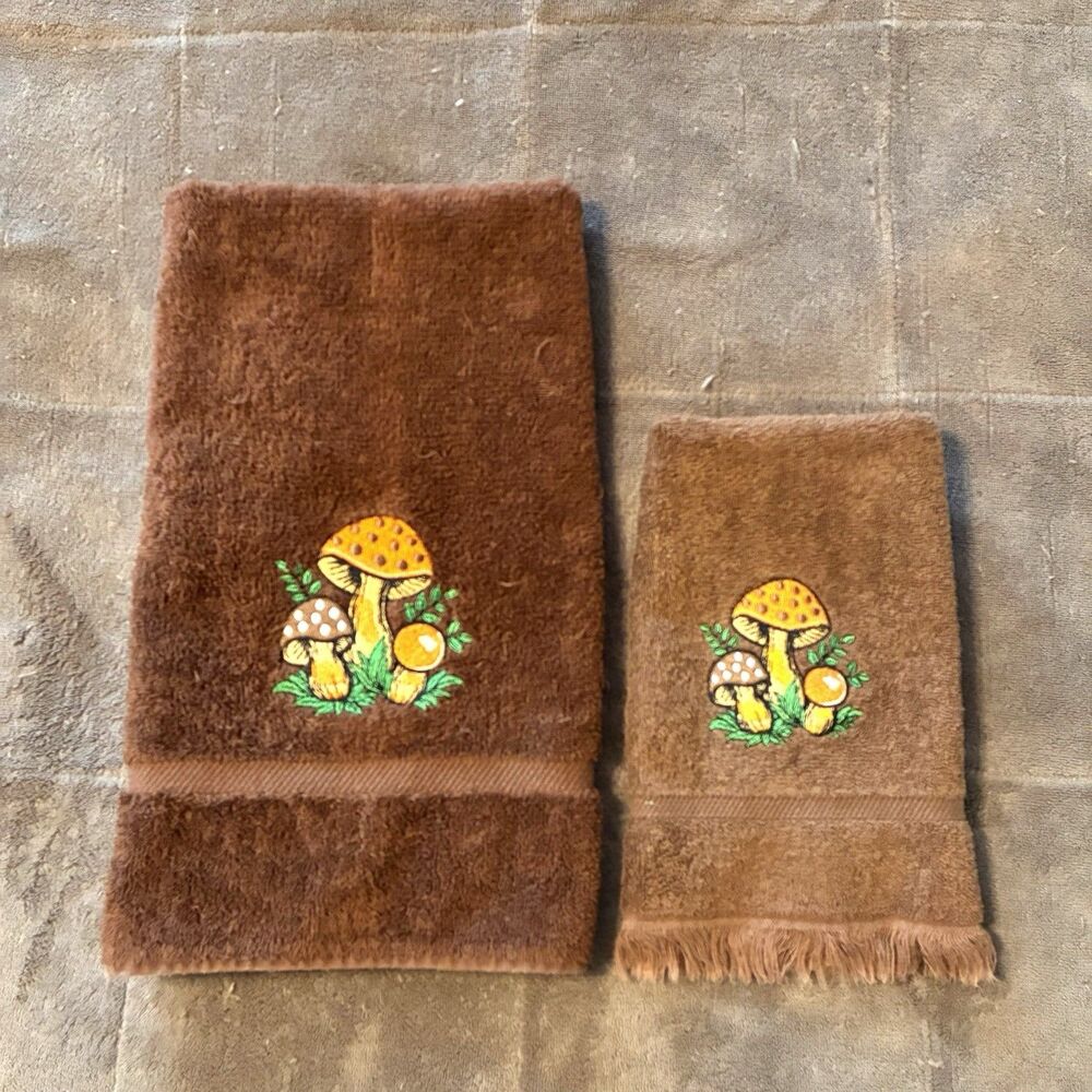 Embroidered Set Merry Mushroom Hand Towels Brown Royal Family by Cannon Towels